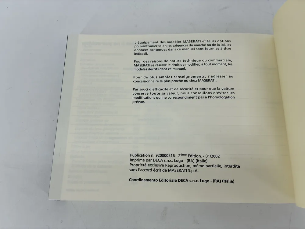 920000516 MASERATI OWNERS MANUAL M138 SYPDER F 8